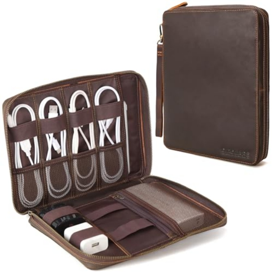 Tech Accessories Travel Case - Polare Full Grain Leather Travel Cable