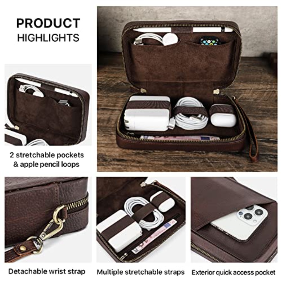 Full Grain Leather Electronic  - Tech Accessories Travel Case ulasan dan harga