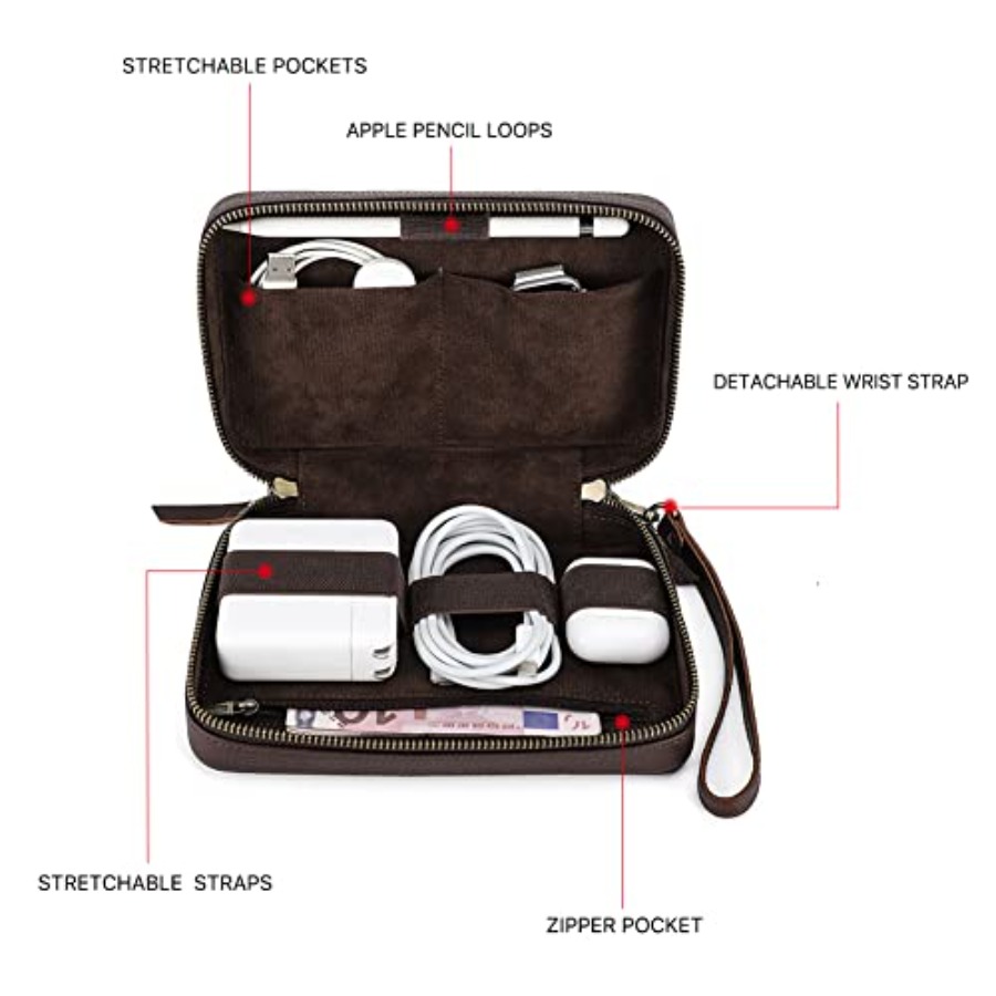 Full Grain Leather Electronic  - Tech Accessories Travel Case ulasan dan harga